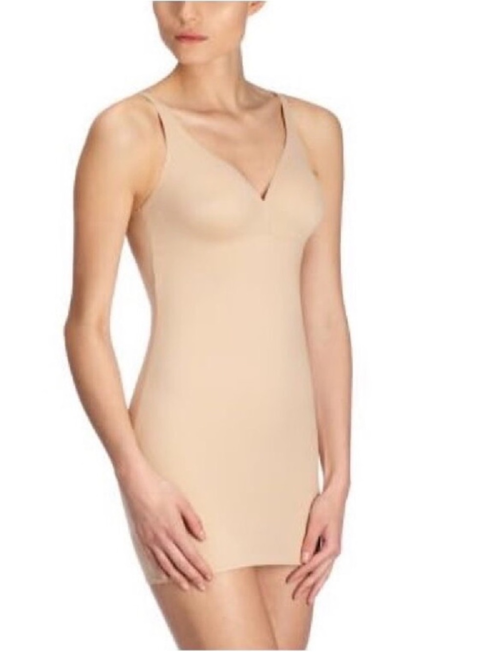 DKNY fusion plunging shaper slip nude beige L
